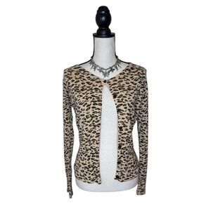 Y2K Forever 21 Cheetah Print Knit Lightweight Button Cardigan Size Medium